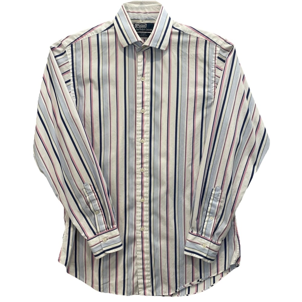 Polo Ralph Lauren REGENT Tailored Shirt Pink/Blue Stripe Cotton Men's‎ LARGE 16